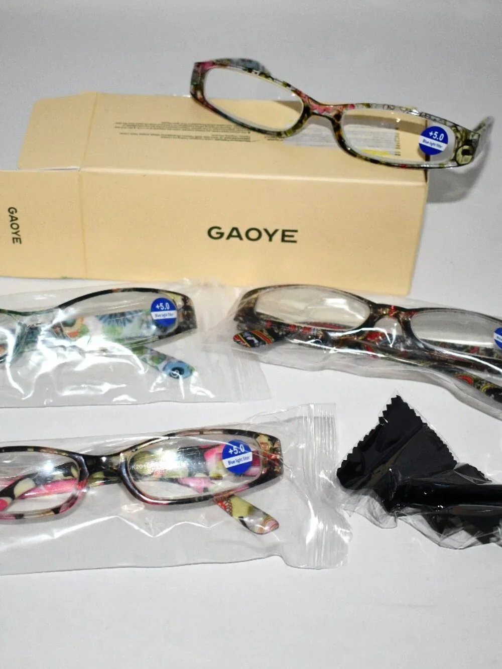 GAOYE 5 Pack Reading Glasses +5.00 Blue Light Filter Floral Readers Women New C